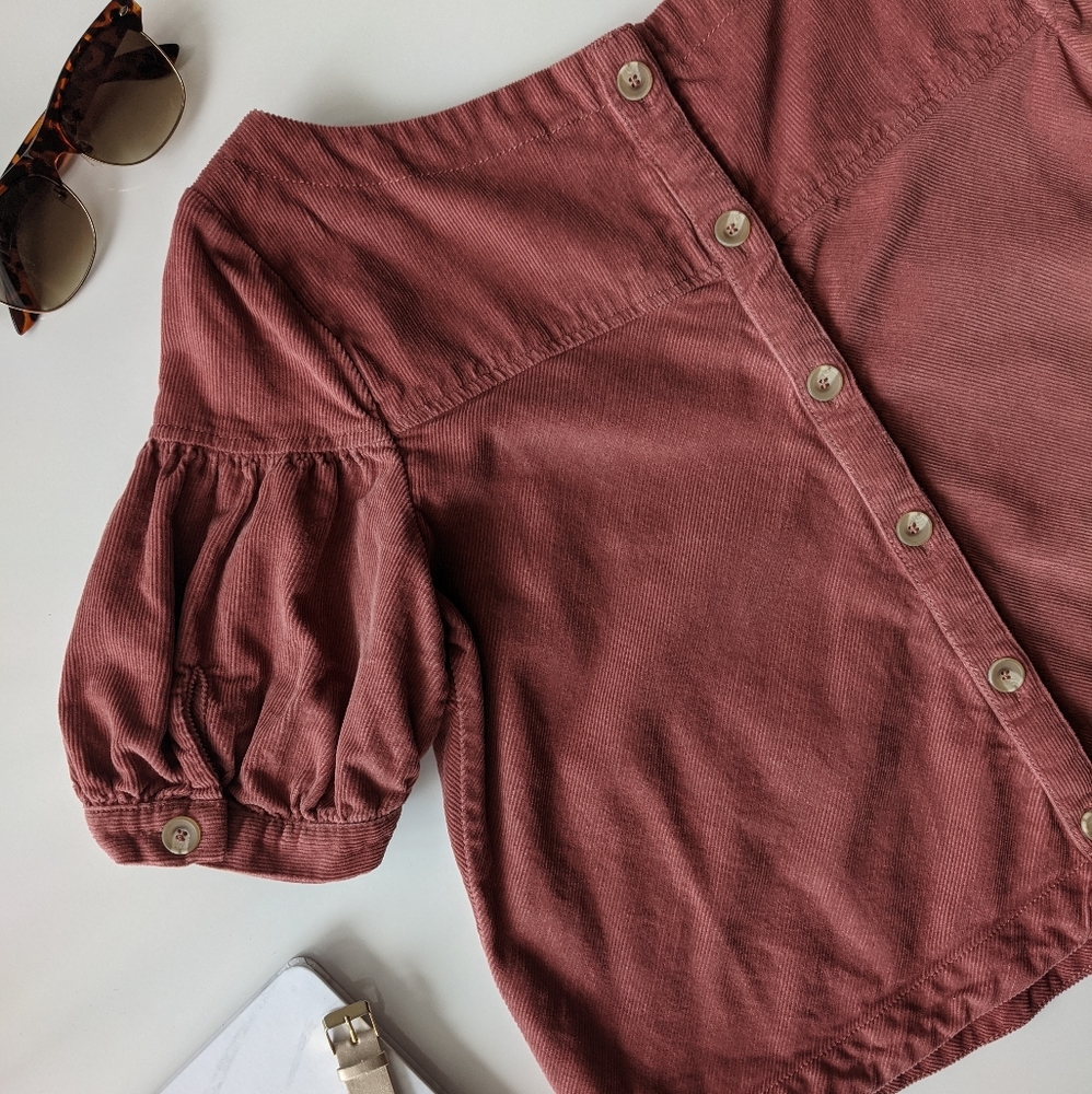 FREE PEOPLE Courdoroy Cotton Crop Top Blouse Shirt Size Small - Picture 4 of 14
